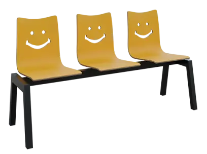 SMILE 3, dřevěná lavice do čekárny, 3-sedák, žlutá, kostra černá